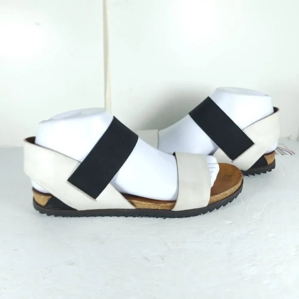 Miz Mooz Women's Astrid EU38 US7,5 Leather Ivory Elastic Strap Slip On Sandals